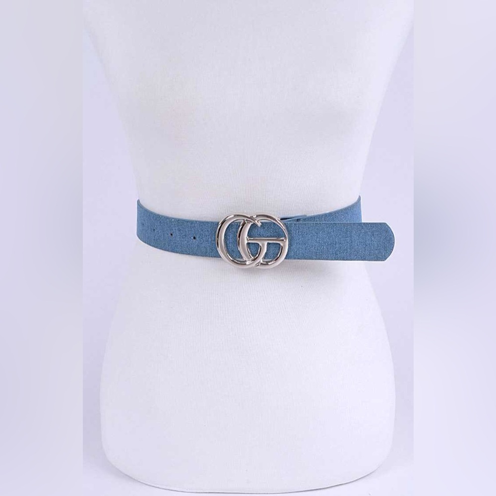 Denim Blue with Silver Buckle Statement Belt